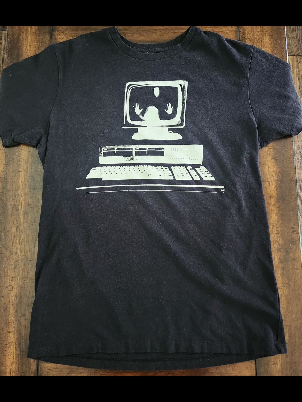 Black Short Sleeve Tee with White Computer Graphic